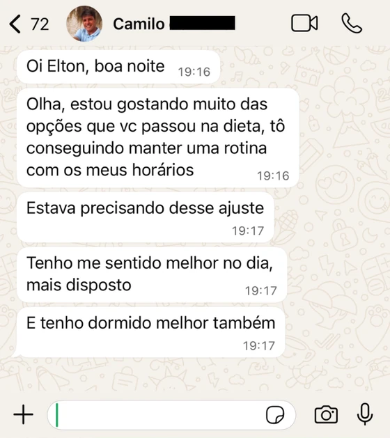 Depoimento de paciente no WhatsApp