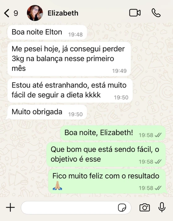 Depoimento de paciente no WhatsApp