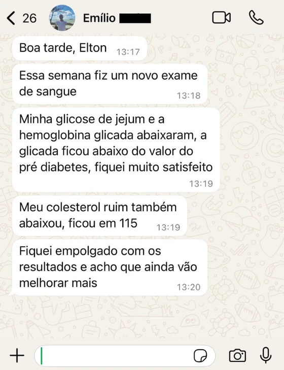 Depoimento de paciente no WhatsApp