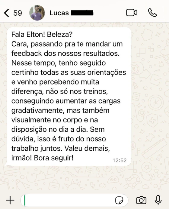 Depoimento de paciente no WhatsApp