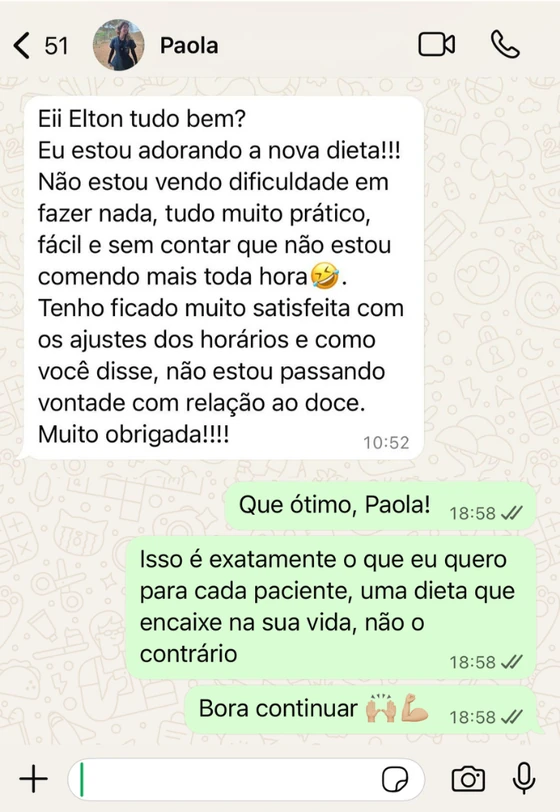 Depoimento de paciente no WhatsApp
