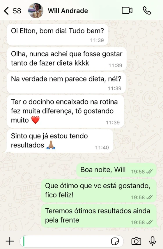 Depoimento de paciente no WhatsApp